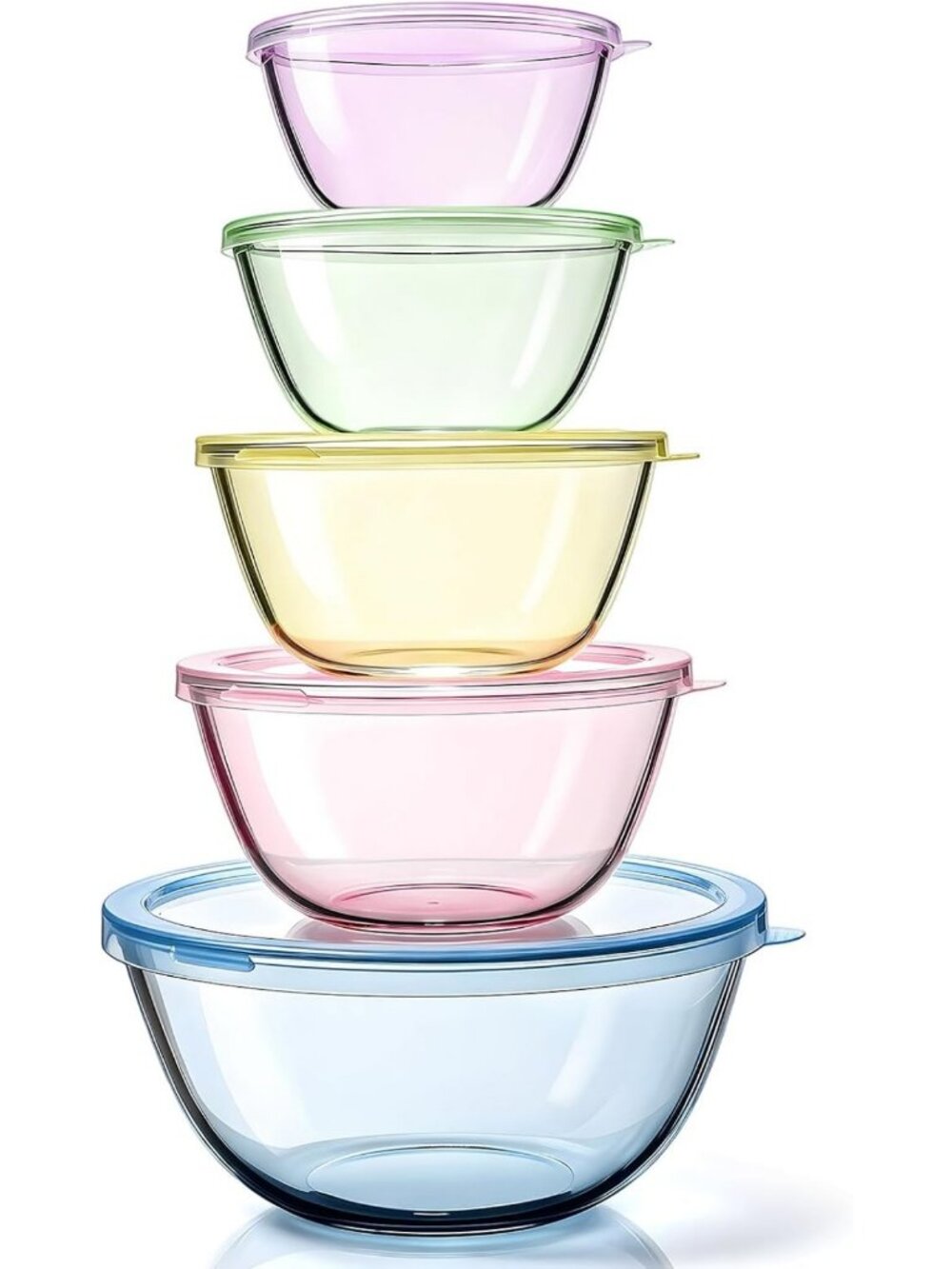 5 Pack Glass Mixing Bowls with Lids - Versatile Kitchen Storage Set, 4 Sizes